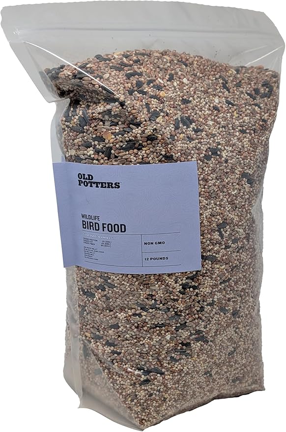 Old Potters Wild Bird Seed Blend – Non-GMO, Natural Mix with Millet, Milo, Sunflower, Corn & Wheat – Attracts Ground-Feeding Birds – 12-25 lb