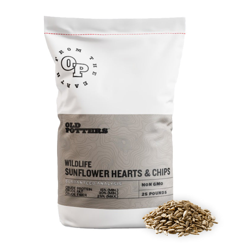 Old Potters Wildlife Sunflower Hearts & Chips, Attracts Birds & Wildlife, Organic Raw NON GMO, USA Grown, Small Farm.