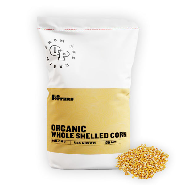 Old Potters Organic Premium Shelled Corn kernels, Nutrition for Chicken Deer and Wildlife, NON GMO USA Grown, 15-50 lbs