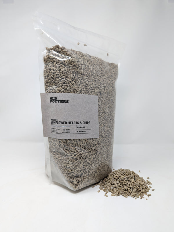 Old Potters Wildlife Sunflower Hearts & Chips, Attracts Birds & Wildlife, Organic Raw NON GMO, USA Grown, Small Farm.