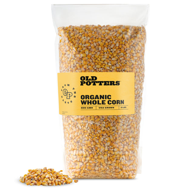 Old Potters Organic Premium Shelled Corn kernels, Nutrition for Chicken Deer and Wildlife, NON GMO USA Grown, 15-50 lbs