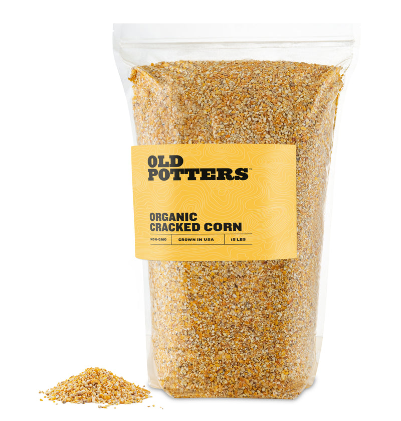 Old Potters Organic Cracked Corn, For Chickens, Deer and Wildlife. NON-GMO, USA grown, Vacuum Cleaned.