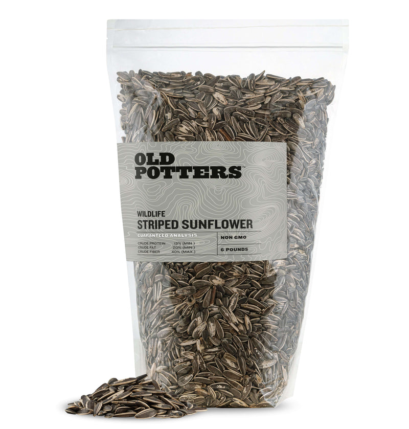 striped sunflower seeds for planting Old Potters Wildlife Striped Sunflower Seeds for Birds and Wildlife, Non-GMO & USA Grown, Organic, Small Farm, Size: 6 lbs